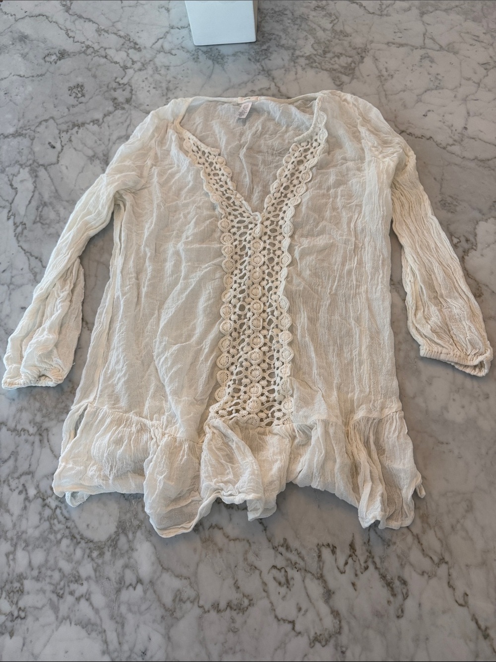 Eberjey Cream Crochet-Trim Gauze Tunic